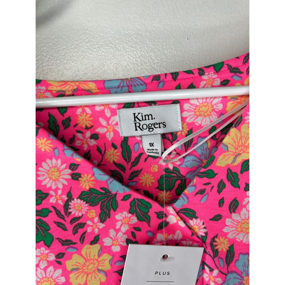 Kim Rogers Plus Size 1X Pink‎ Floral V-Neck 3/4 Sleeve Top Shirt - Picture 5 of 6